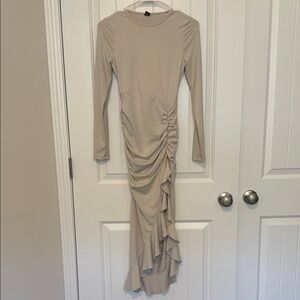 SHEIN PETITE Women's Solid Color High Slit Dress With Ruffle Hem